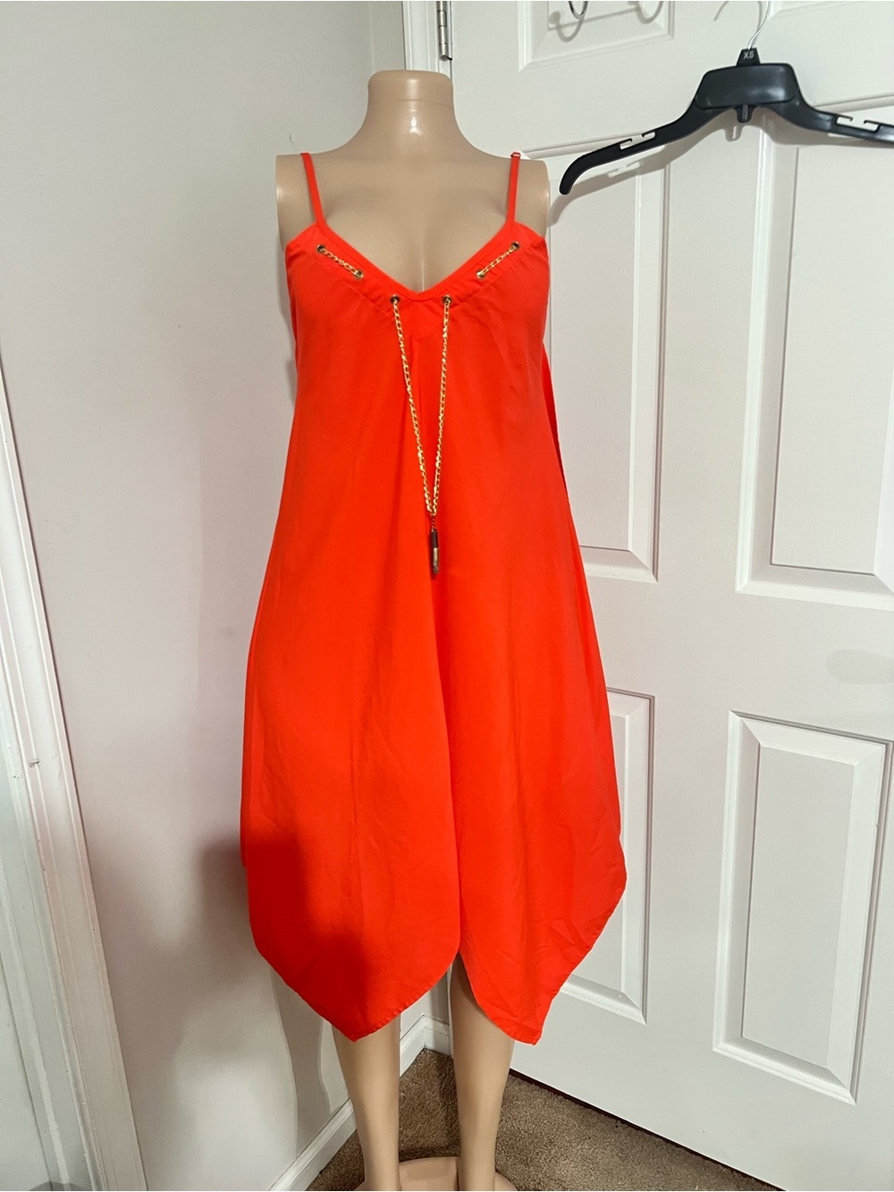 Speed Control Red Dress with Gold Chain Accents